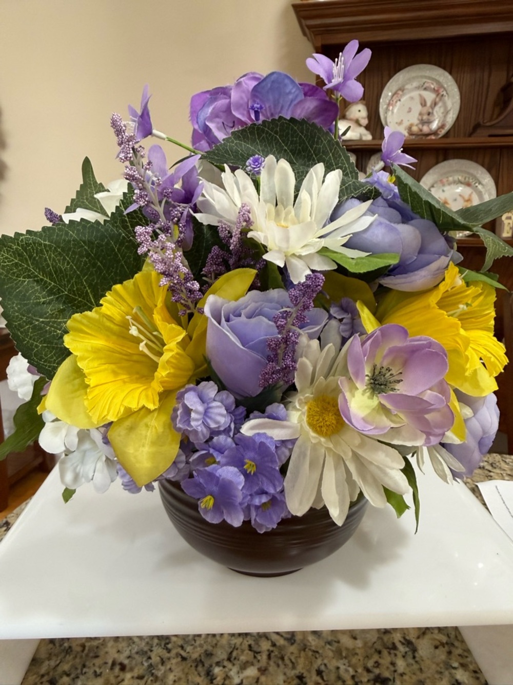 Home Accents Faux Floral Bouquet in Purple, Yellow & White-12 x 12“